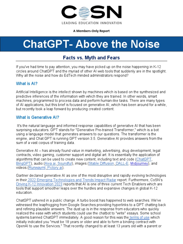 ChatGPT Above the Noise Member Brief PDF Artificial Intelligence Intelligence (AI) & Semantics