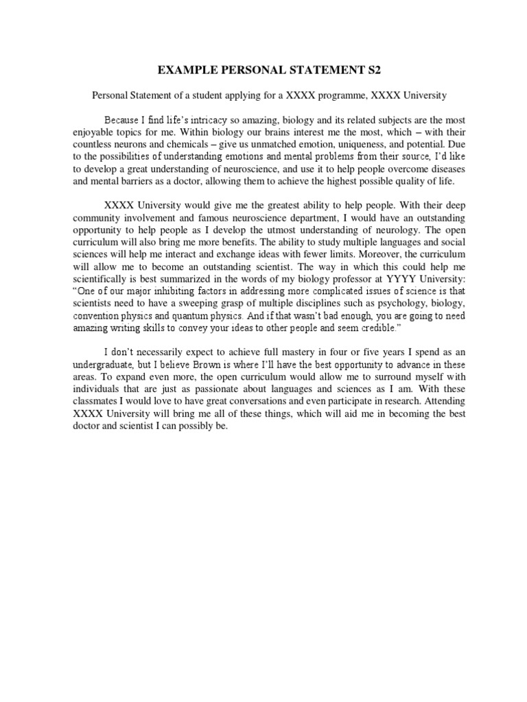 Example 2 Personal Statement S2 | PDF