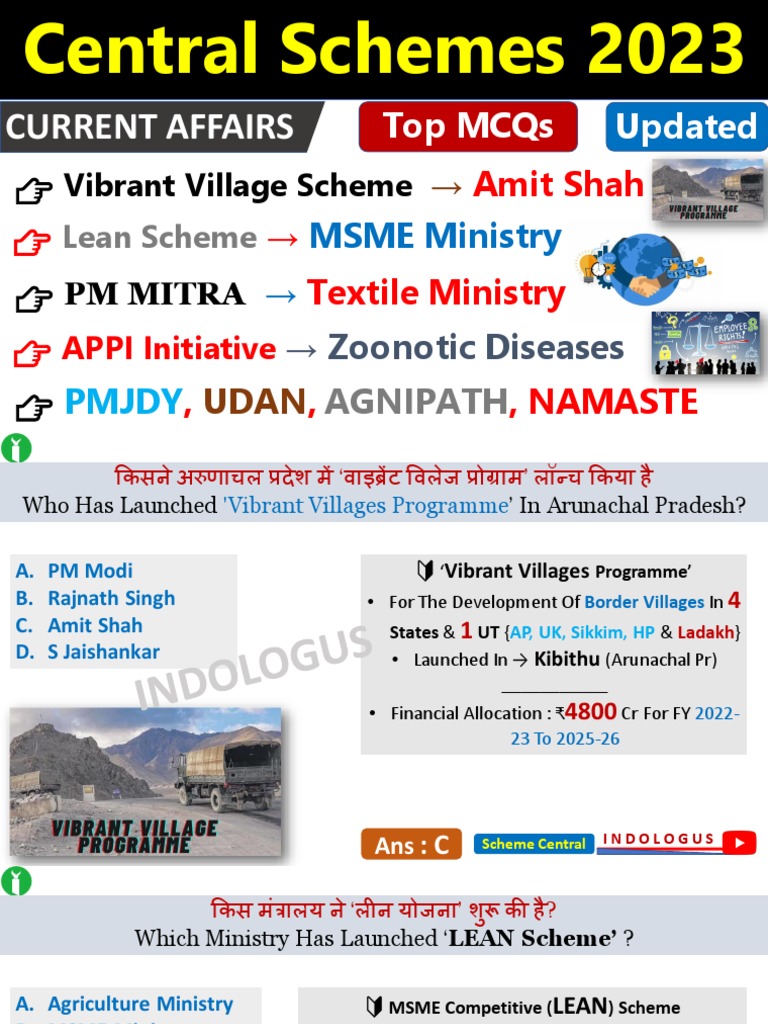 Central Government Schemes 2023 Overview | PDF | Government Of India