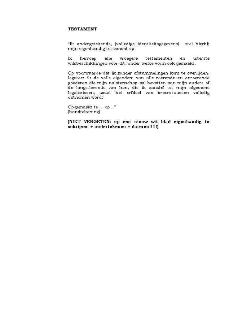 Testament Alleenstaande PDF Testament Alleenstaande PDF