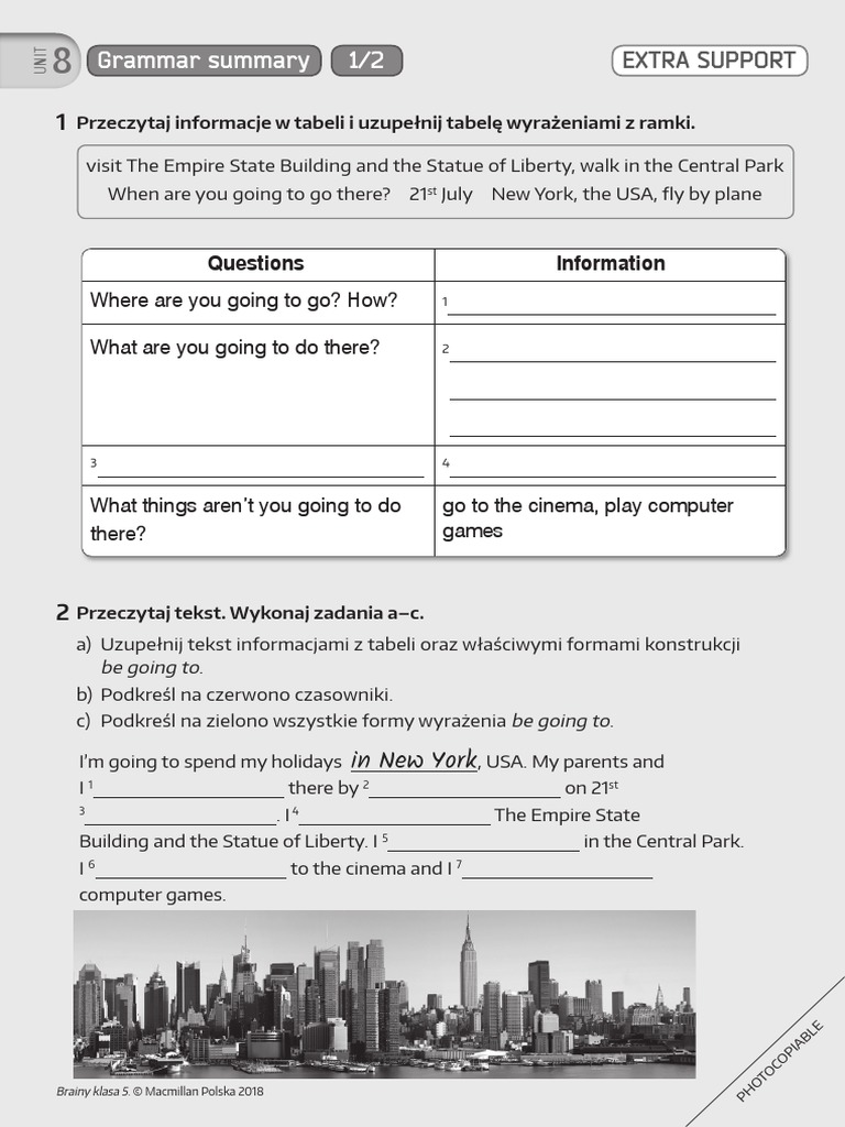 Brainy KL 5 TRF Extra Support Unit 8 Grammar Summary | PDF