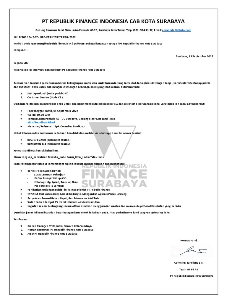 PT Republik Finance Indonesia Cab Kota Surabaya | PDF