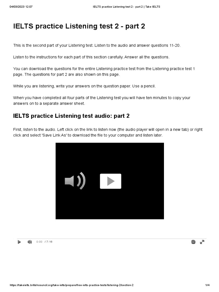 IELTS Practice Listening Test 2 - Part 2 - Take IELTS | PDF