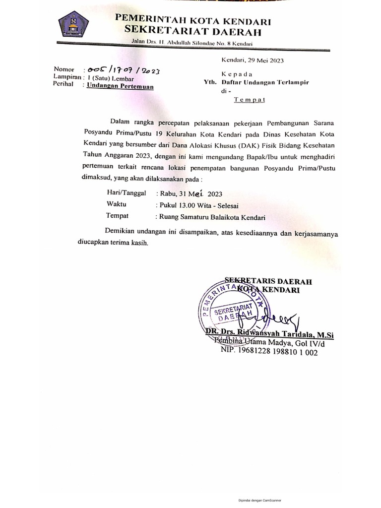 Undangan Rapat Dinkes | PDF