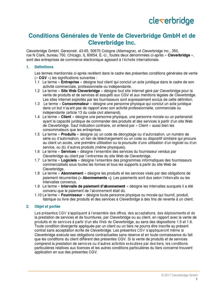 Conditions g n rales de vente de cleverbridge gmbh et de cleverbridge