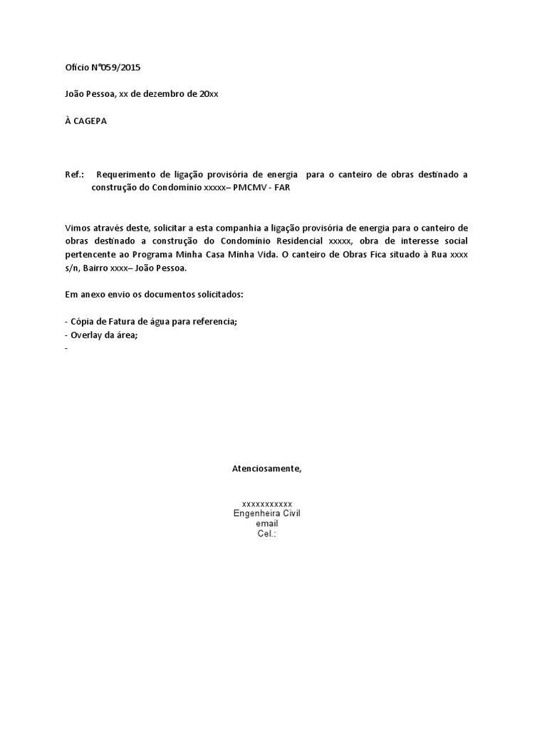 Modelo Requerimento Ligação Provisoria Energia PDF