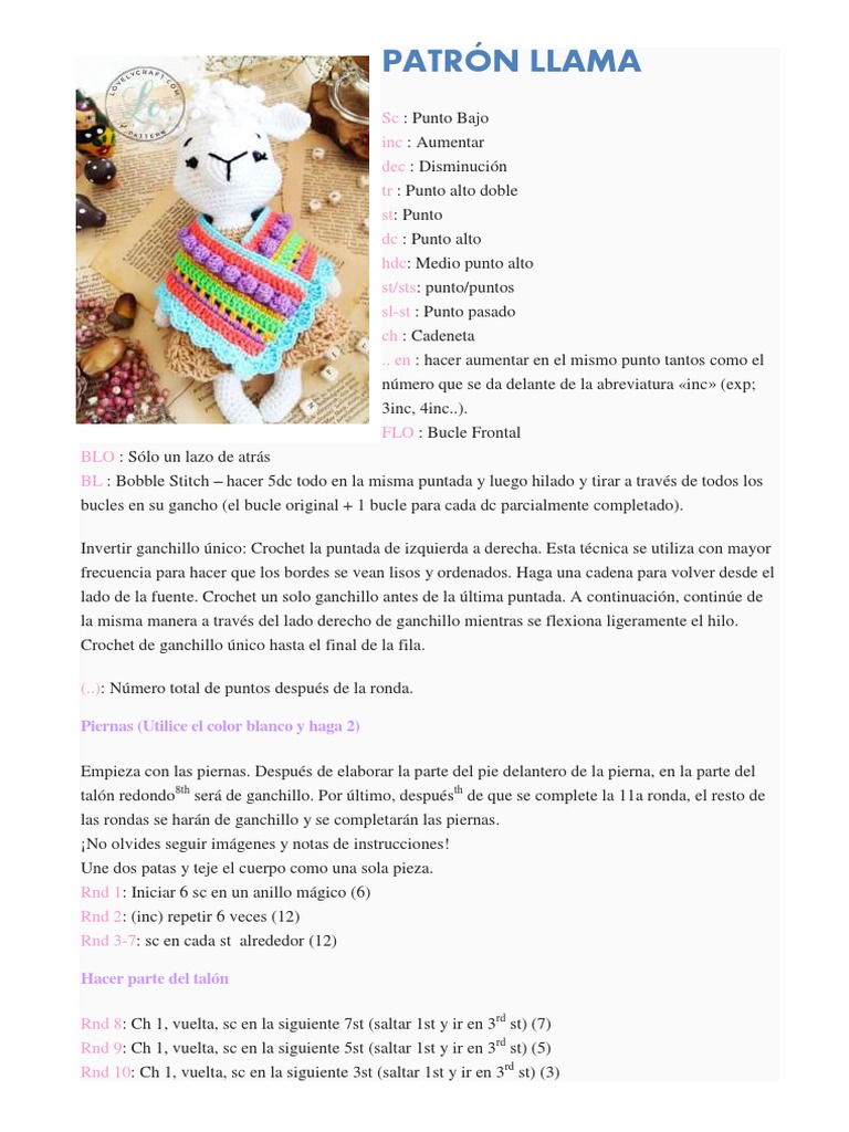 Patrón Llama | PDF | Tejer | Costura