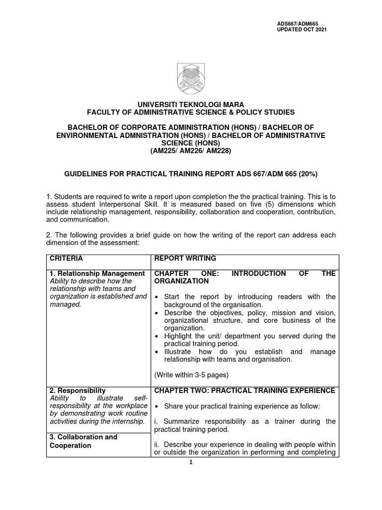 Guideline For Practical Training Report - Updated Oct 2021 | PDF