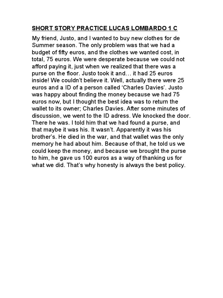 Short Story Practice Lucas Lombardo 1 C | PDF