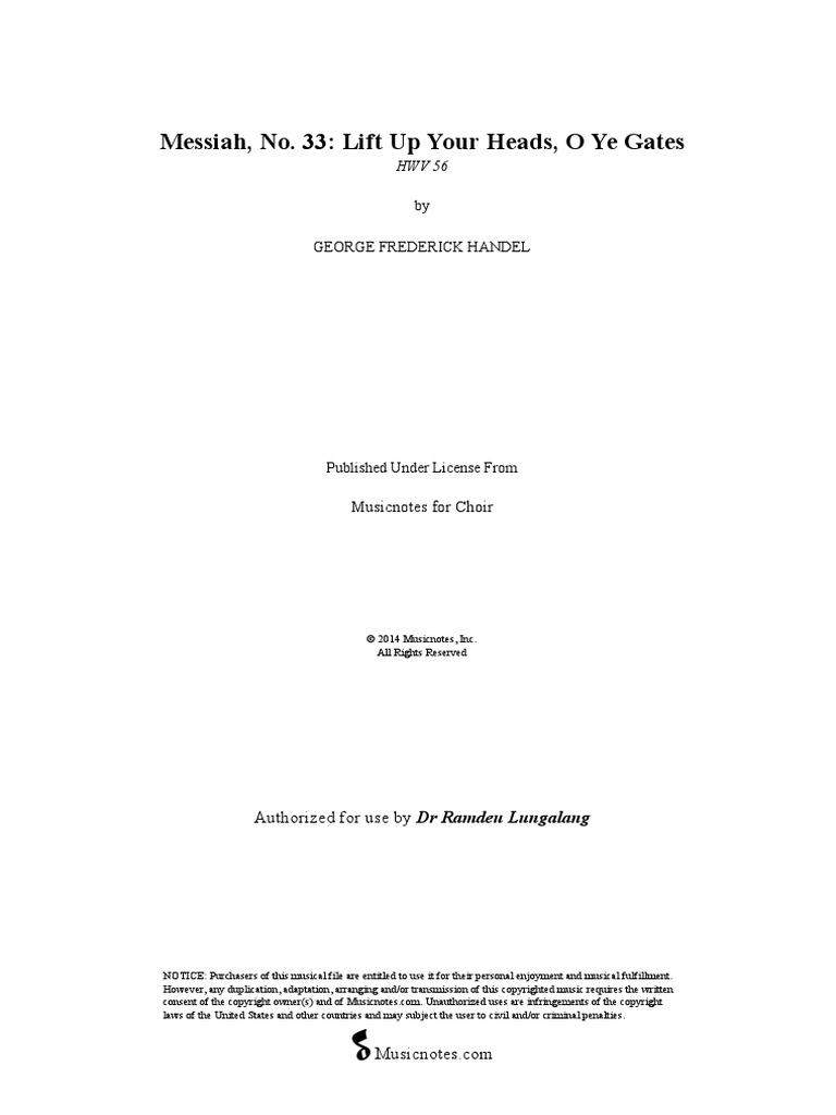 Lift Up Your Heads Handels PDF