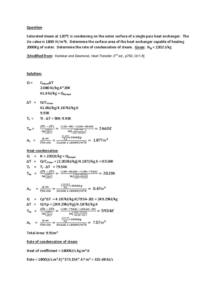 Heat Exchanger Area & Steam Condensation | PDF