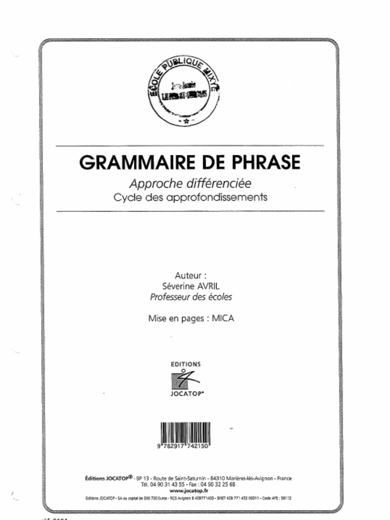 Grammaire, Jocatop Cycle 3 PDF