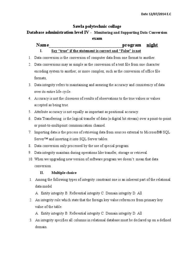 Monitoring and Supporting Data Conversion Exam PDF Relational