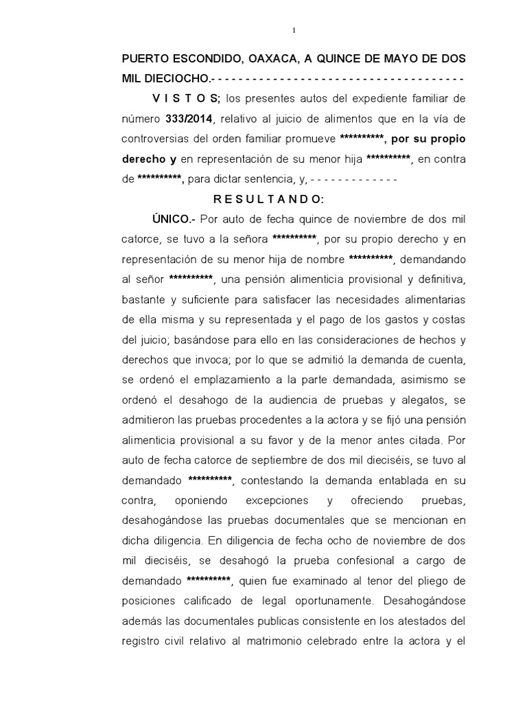 Sentencia Alimentos Puesrto Escondido | PDF | Pensión alimenticia