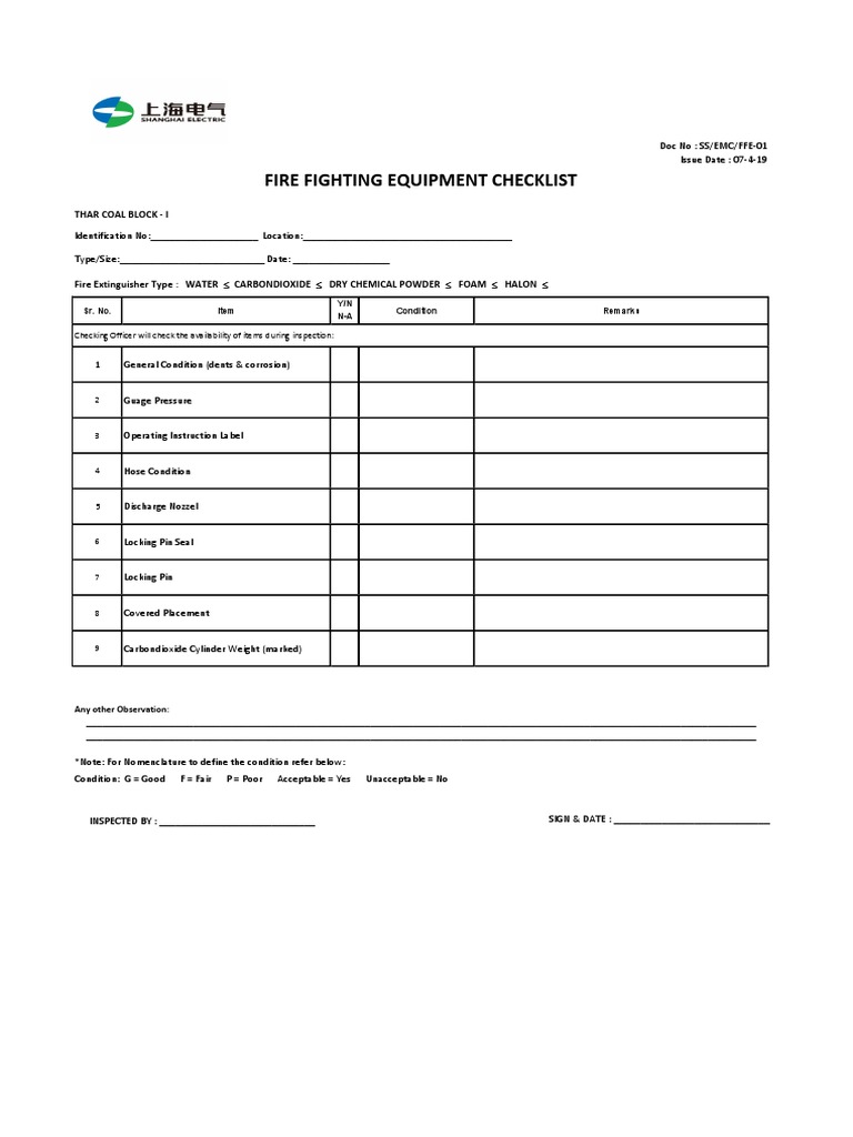 Fire Fighting Checklist PDF