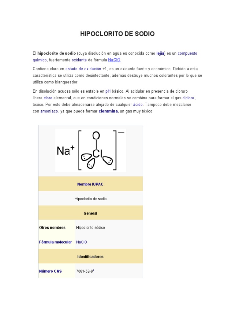 Formula Hipoclorito de Sodio | PDF