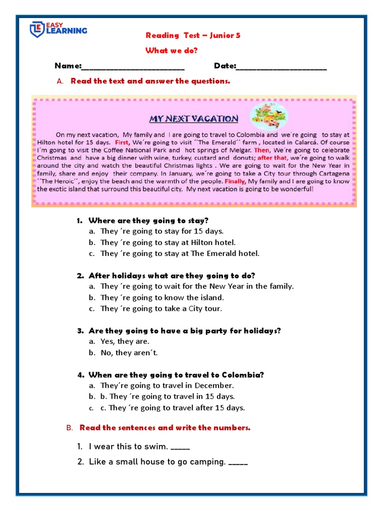 Junior 5 Reading Test Overview | PDF