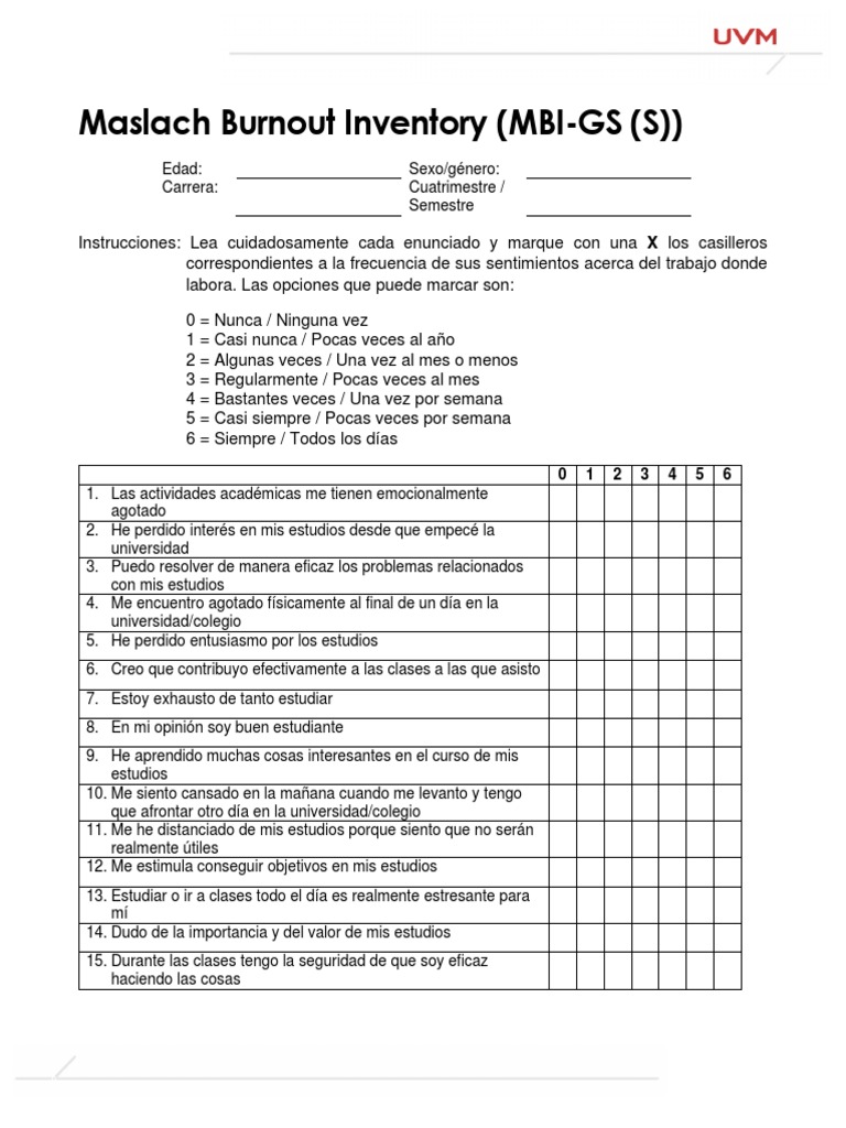 Maslach Burnout Inventory GS (S) | PDF