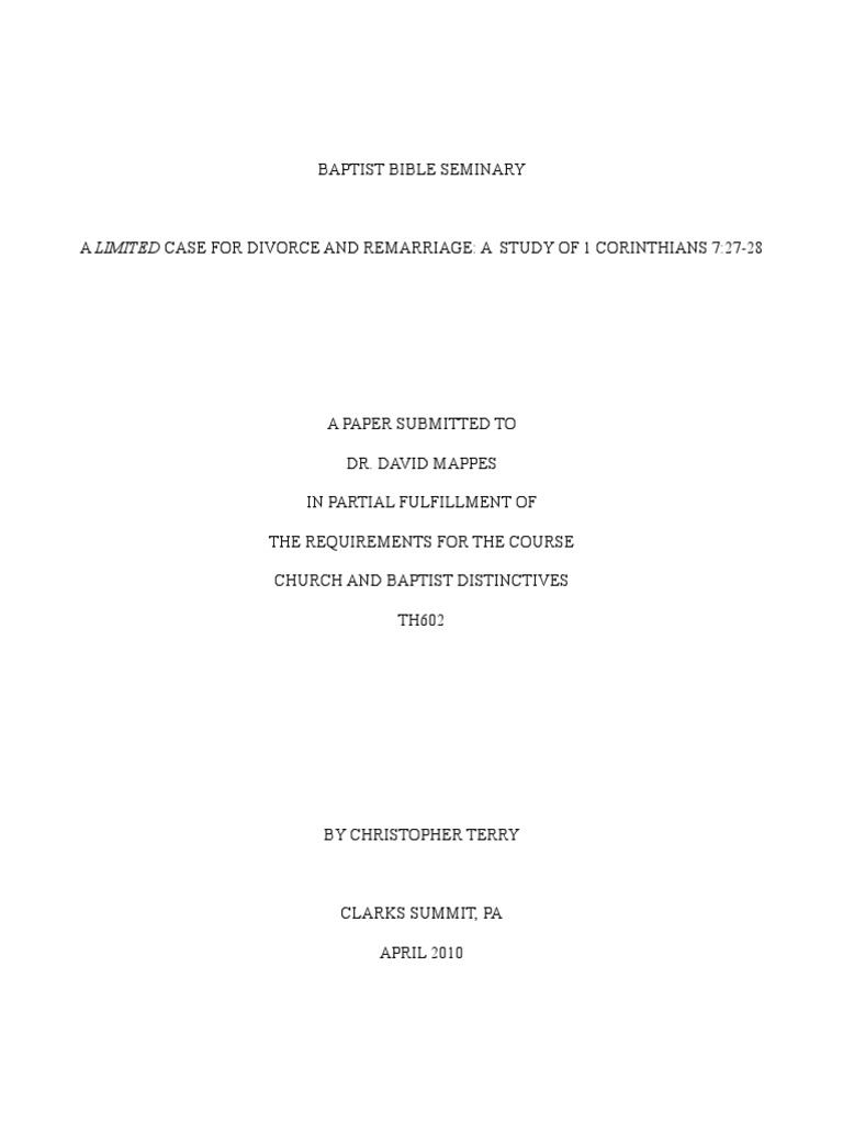 A limited case for divorce and remarriage a study of 1 corinthians 727