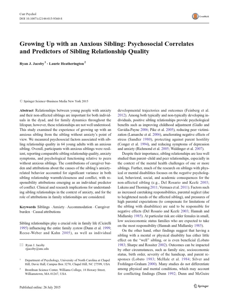 Jacoby2015 Growing Up With An Anxious Sibling Psychosocial Correlates ...