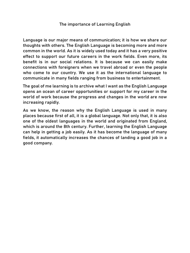 Importance Of Learning English Essay For Kids