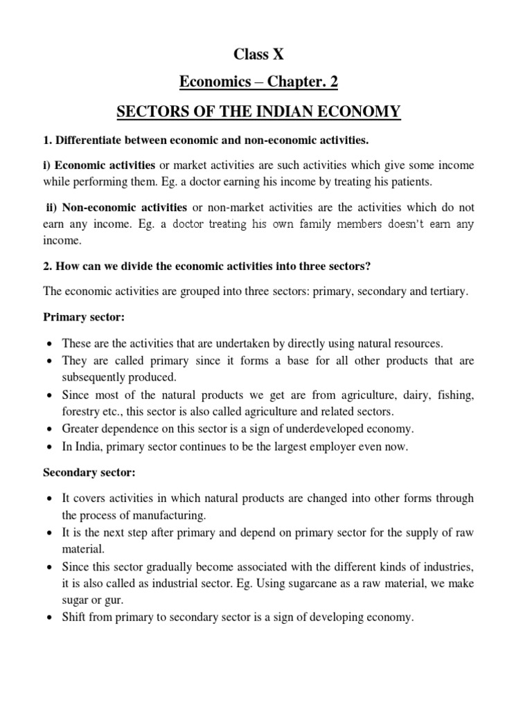Economics - X - Chapter-2 Sectors of The Indian Economy | PDF