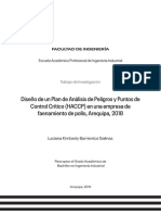 Diseño de Un Plan de Análisis de Peligros y Puntos de Control Crítico (HACCP) en Una Empresa de Faenamiento de Pollo, Arequipa, 2018
