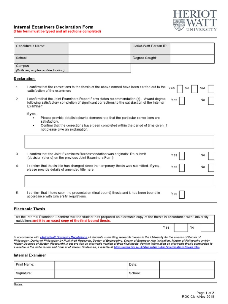 Internal Examiner Declaration Form | PDF
