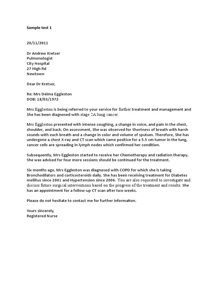 Sample Example For OET Letter PDF