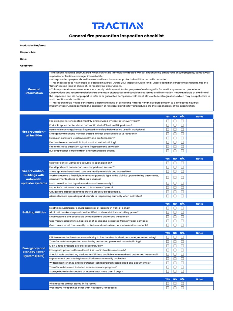 Fire Prevention Inspection Checklist | PDF | Bank Vault | Fires