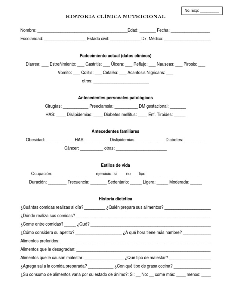 Historia Clinica Nutricional | PDF