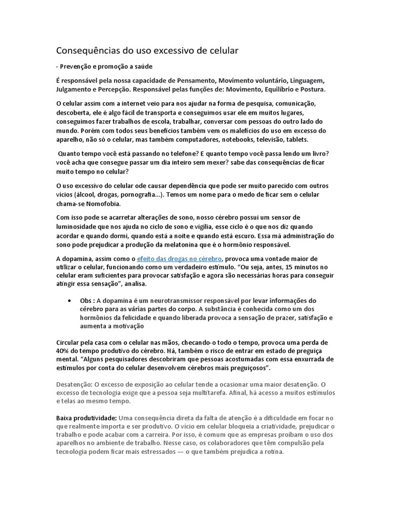 Consequências Do Uso Excessivo de Celular | PDF