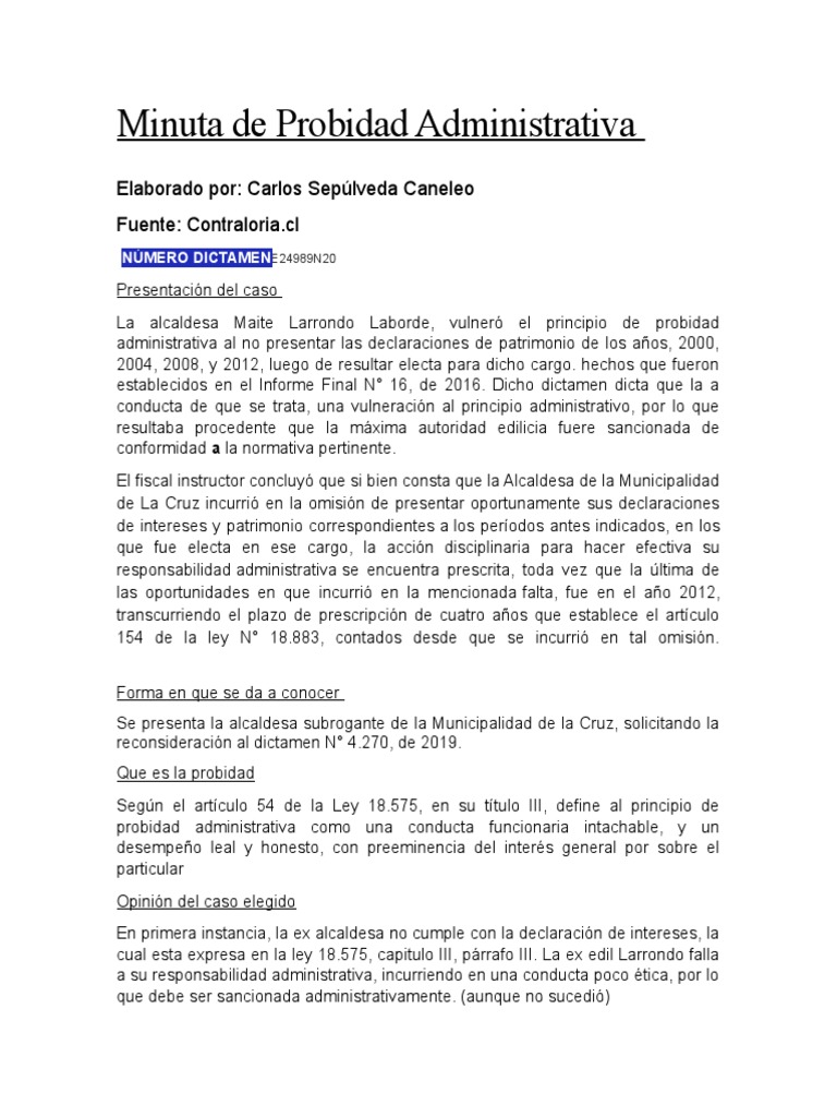 Minuta De Probidad Administrativa Pdf