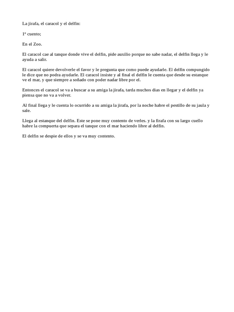 Cuento La Jirafa El Caracol Y El Delfin Pdf
