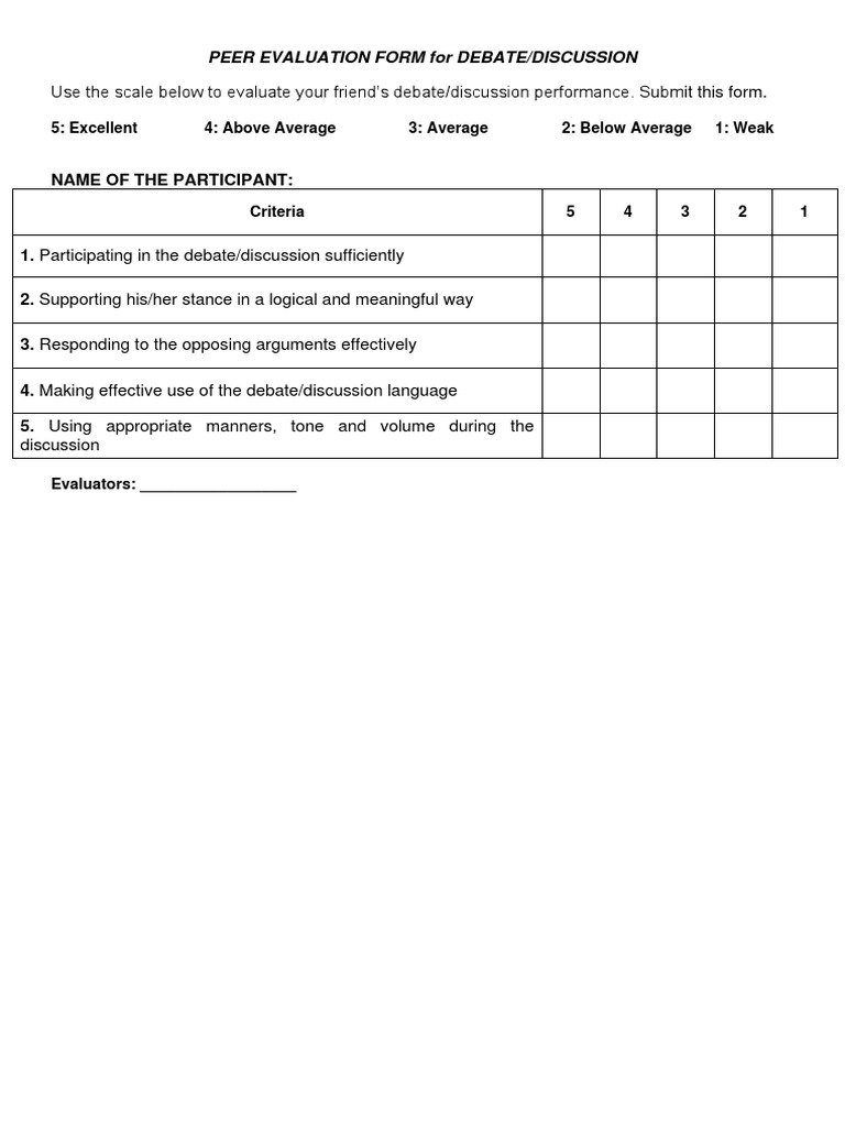 Debate Peer Evaluation Form | PDF