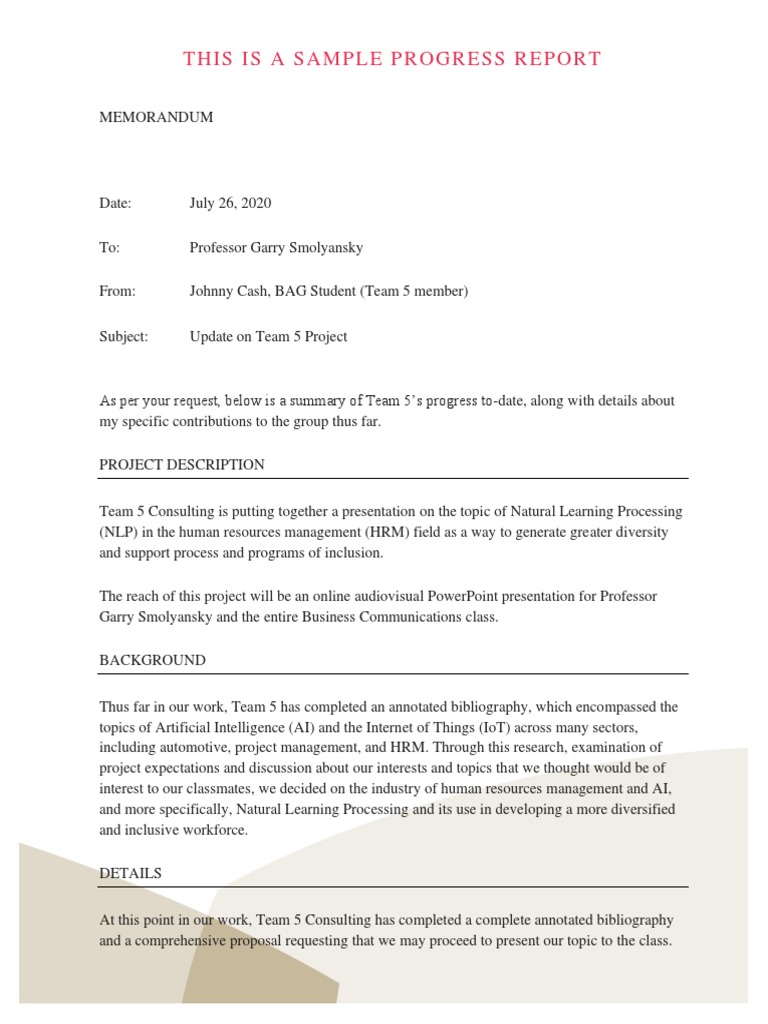 Progress Report Sample Pdf Artificial Intelligence Intelligence