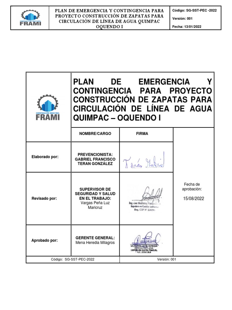 Plan de Emergencia y Contingencia 2022 - Frami | PDF