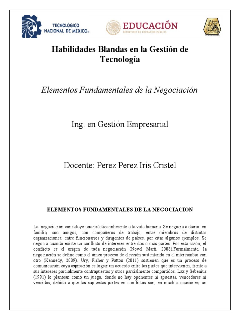 Elementos Fundamentales De La Negociacion Pdf Negociación