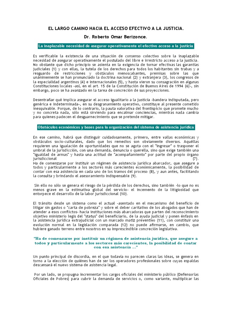El Largo Camino de Acceso A La Justicia (Berizonce) | PDF