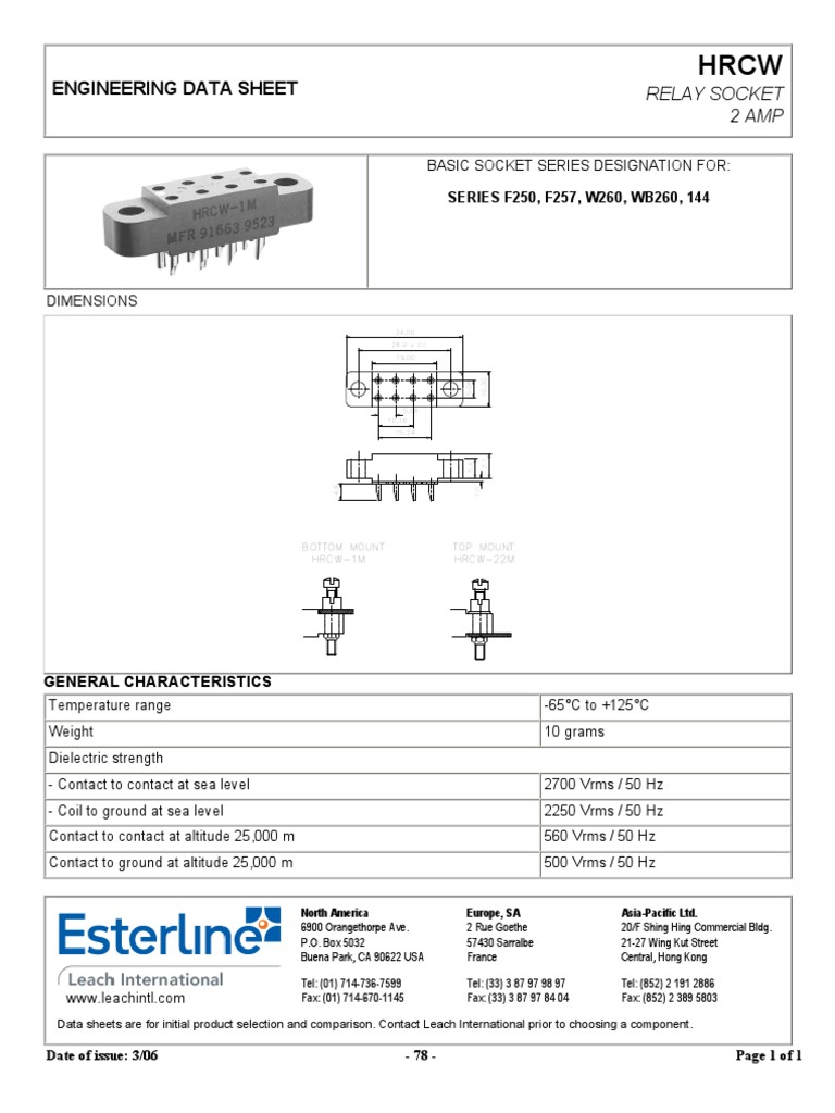 Leach Relay Socket Catalog Download Free PDF Electrical Connector