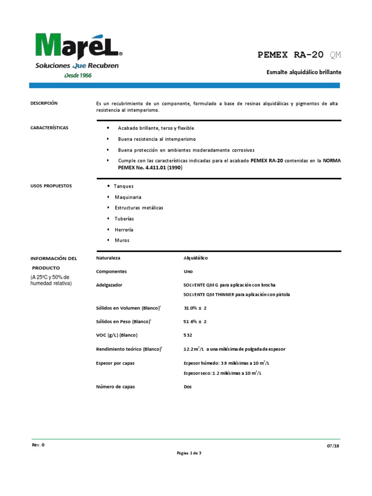 Esmalte Alquidalico Pemex RA-20 | PDF