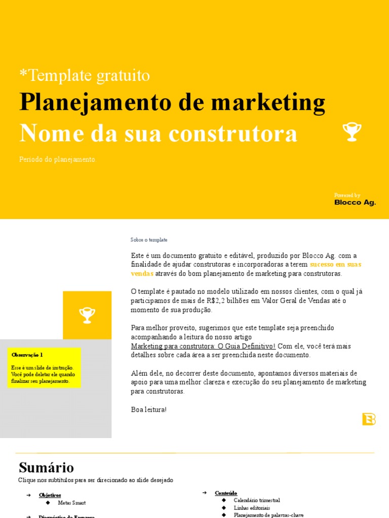Template Gratuito Planejamento de Marketing 2023 - Blocco Ag | PDF ...