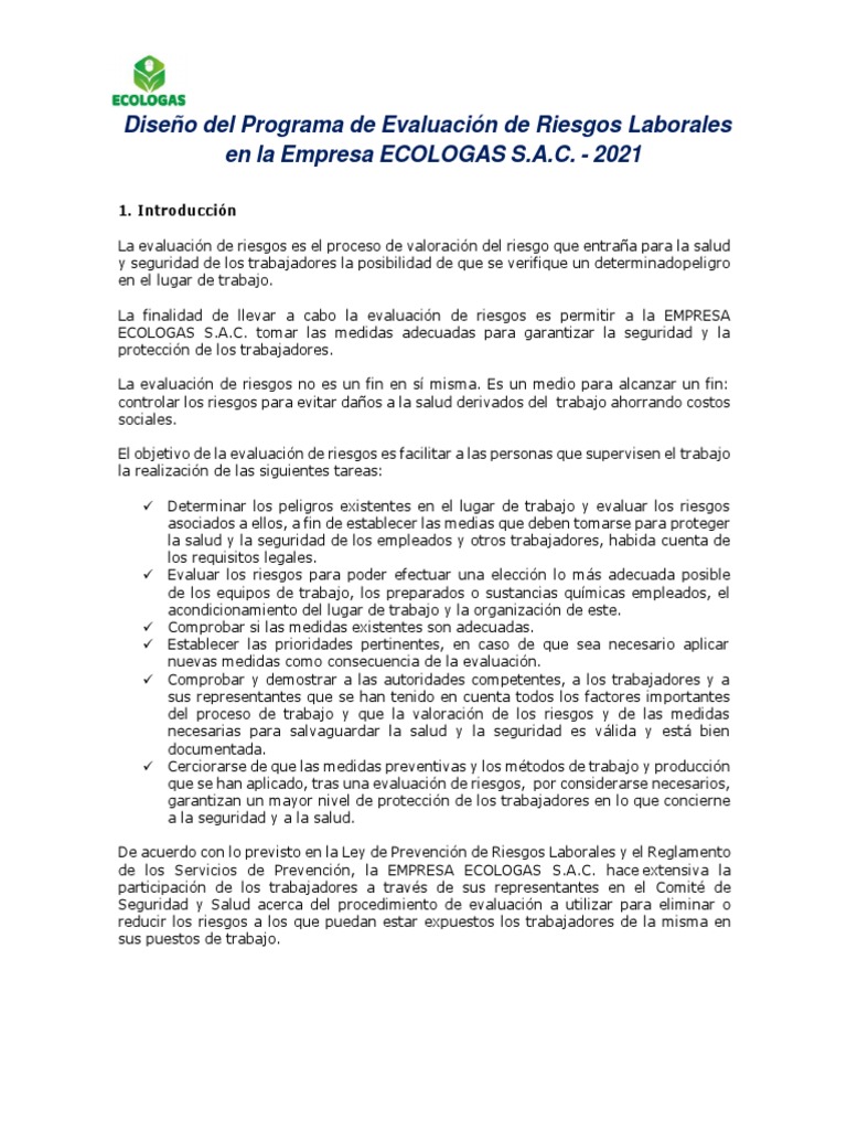 Evaluación de Riesgos en ECOLOGAS S.A.C. | PDF | Riesgo | Seguridad y ...
