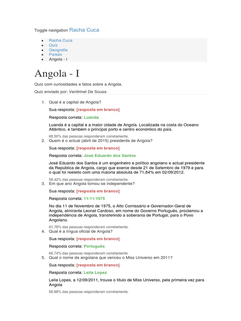 Angola - I - Quiz - Racha Cuca, PDF, Angola