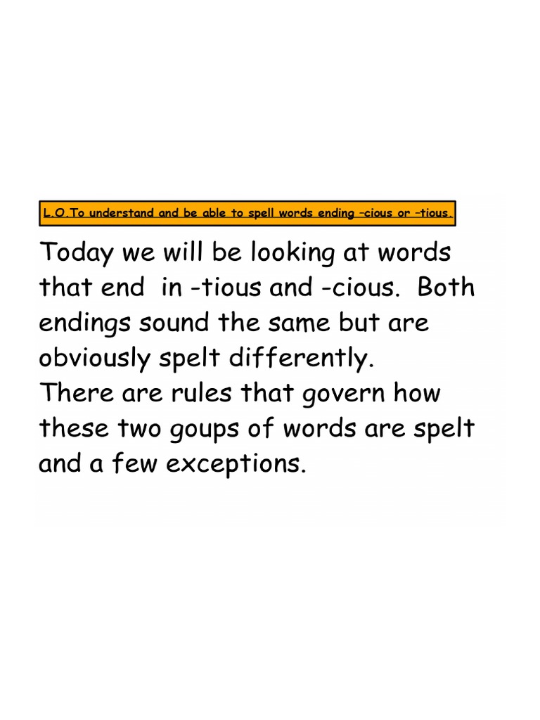 Session 6 Spelling Tious Cious 1 | PDF