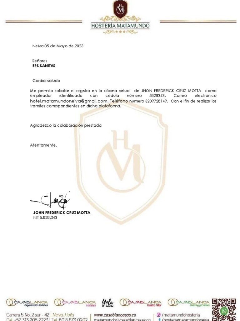 Oficio Eps Sanitas Frederick PDF