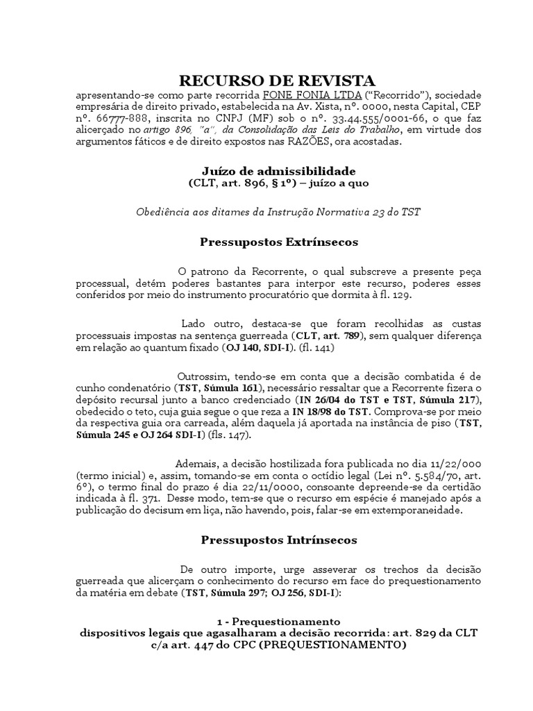 Recurso de Revista Trabalista | PDF