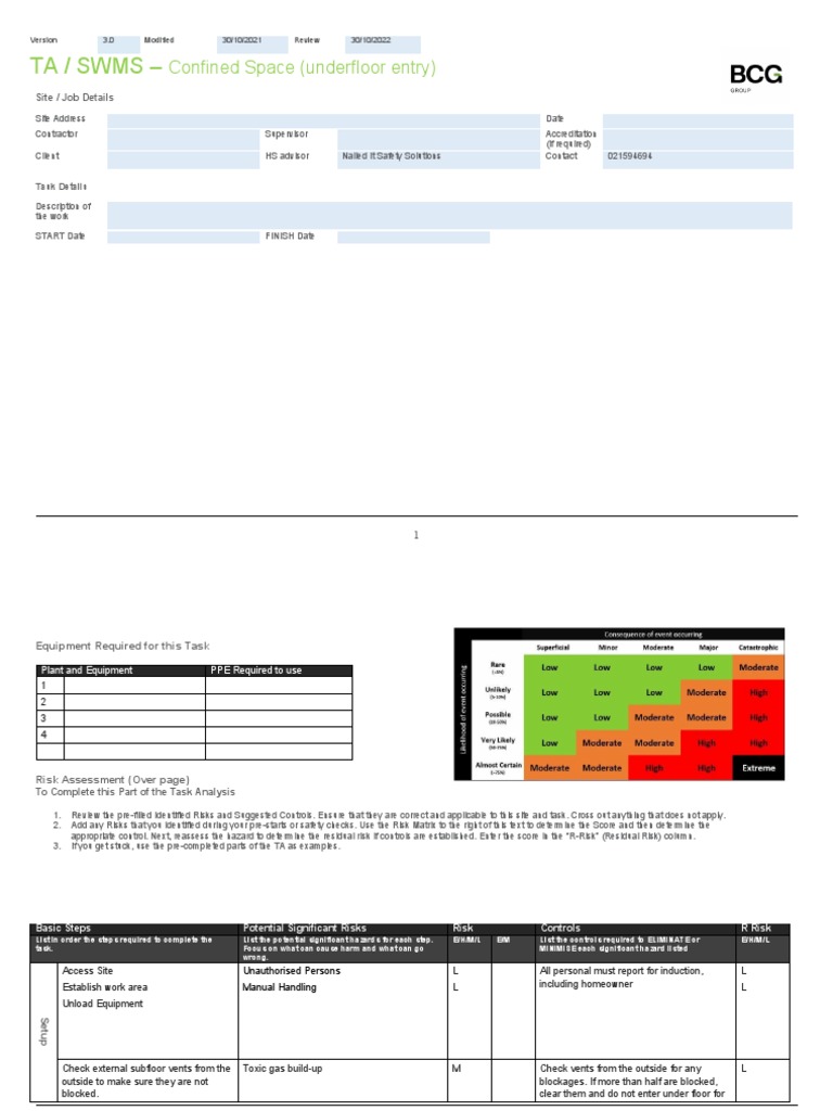 Confined Space Risk Assessment Guide | PDF | Risk | Personal Protective ...