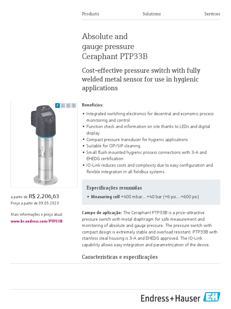 Endress-Hauser Ceraphant PTP33B PT | PDF | Pressure Measurement | Switch