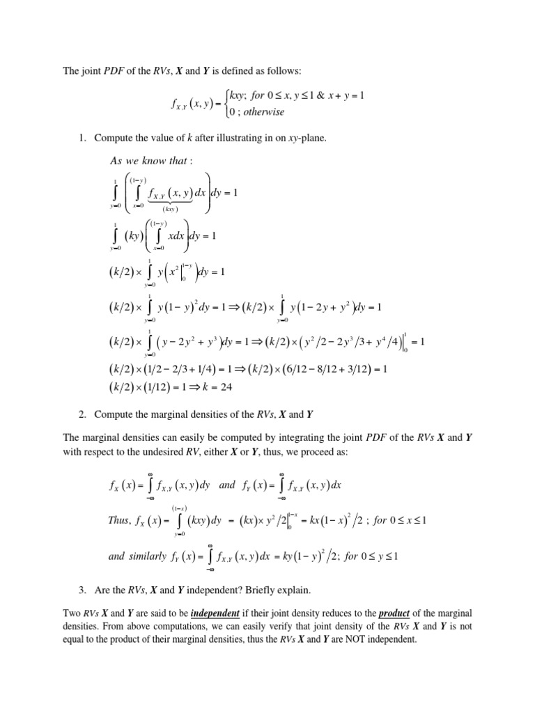 The Joint PDF of The RVs X&Y PDF Applied Mathematics